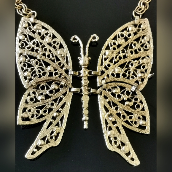 Rare JULIANA DELIZZA & ELSTER DEC Giant Butterfly Pendant Necklace Glass - Picture 10 of 11